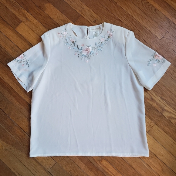 Vintage Christie & Jill floral embroidered ‎ sheer top shoulder pads size 14 - Picture 1 of 10